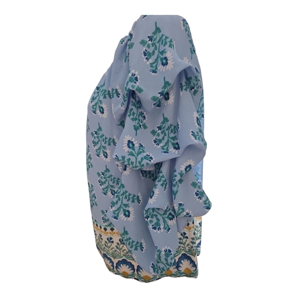 CeCe Blue and Green Patterned Off-Shoulder Blouse - Picture 4 of 6